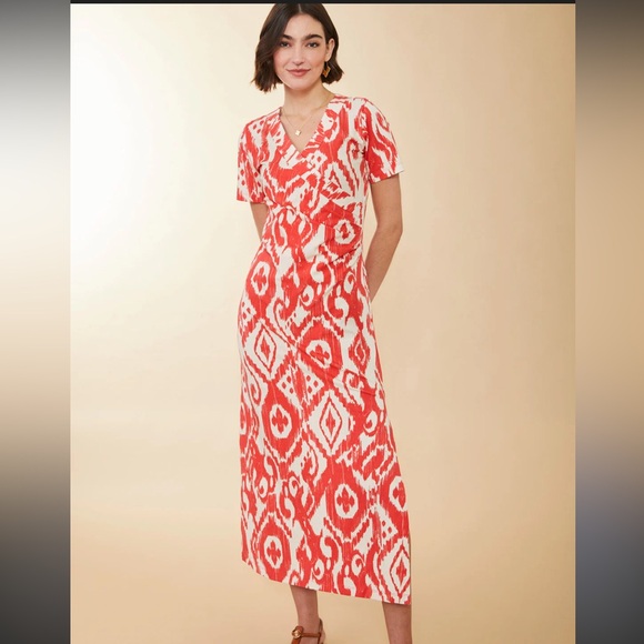 Spartina 449 Junetta Richmond Hill Ikat Orange Boho Midi Dress Size Small - Picture 14 of 16